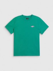 4F T-shirt loose z nadrukiem damski - zielony S. Zielone koszulki sportowe damskie 4f, s, bez wzorów, z bawełny, bez kołnierzyka, bez ramiączek, trekkingowe. Za 79.99 zł.