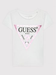 Guess T-Shirt K73I56 K8HM0 Biały Regular Fit. Białe t-shirty i topy dla dziewczynek Guess, z aplikacjami, z bawełny, bez ramiączek. Za 39.99 zł.