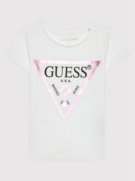 Guess T-Shirt K73I56 K8HM0 Biały Regular Fit. Białe t-shirty i topy dla dziewczynek Guess, z aplikacjami, z bawełny, bez ramiączek. Za 39.99 zł.
