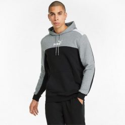 Bluza treningowa męska Puma ESS+ Block Hoodie TR. Czarne bluzy męskie Puma, m, bez wzorów, z bawełny, z kapturem, na fitness i siłownię. Za 169.99 zł.