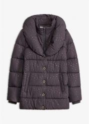 Kurtka pikowana z brokatowym nadrukiem. Czerwone płaszcze damskie bonprix, bez wzorów, eleganckie, bez kaptura. Za 349.99 zł.