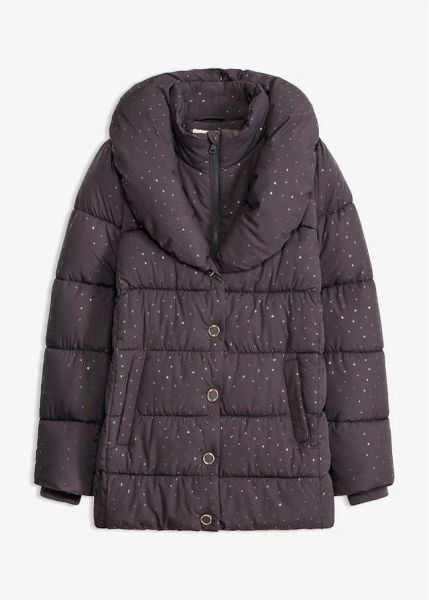 Kurtka pikowana z brokatowym nadrukiem. Czerwone kurtki damskie bonprix, bez wzorów, eleganckie, bez kaptura. Za 349.99 zł.