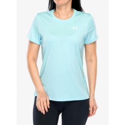 Koszulka treningowa damska Under Armour UA Tech Twist SS. Zielone koszulki sportowe damskie Under Armour, bez wzorów, bez kołnierzyka, bez ramiączek. Za 89.99 zł.