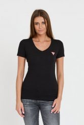 GUESS Czarny damski t-shirt Mini Triangle Tee, Rozmiar XS. Czarne t-shirty damskie Guess, s, z aplikacjami, bez kołnierzyka. W wyprzedaży za 66.99 zł.