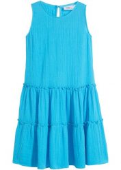 Sukienka midi z przewiewnego muślinu. Niebieskie sukienki dla dziewczynek bonprix, na lato, bez wzorów, bez ramiączek. Za 99.99 zł.