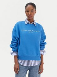 Tommy Hilfiger Bluza Corp Logo WW0WW47831 Niebieski Regular Fit. Niebieskie bluzy damskie Tommy Hilfiger, xxl, bez wzorów, z bawełny, bez kaptura. Za 409.99 zł.