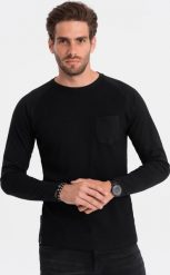 Ombre Longsleeve męski o strukturze "wafla" - czarny V4 OM-LSCL-0109 S. Czarne bluzki z długim rękawem męskie Ombre, m, bez wzorów, bez kołnierzyka. Za 39.99 zł.