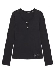 Guess Bluzka J5YP02 KBCO2 Czarny Regular Fit. Czarne bluzki dla dziewczynek Guess, z aplikacjami, z wiskozy, bez ramiączek. Za 119.99 zł.