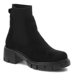Czarne Botki Filippo Modne Jesienne Buty Damskie. Czarne botki damskie Filippo, na jesień, z materiału, bez obcasa, na płaskiej podeszwie, bez zapięcia. Za 179.00 zł.