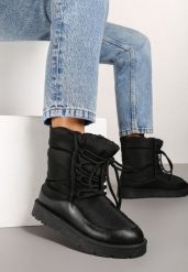 Czarne Śniegowce z Regulowanym Sznurowaniem Vortilda. Czarne śniegowce i trapery damskie Born2be. Za 74.99 zł.