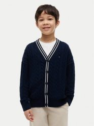 Tommy Hilfiger Kardigan KB0KB10491 Granatowy Regular Fit. Niebieskie swetry dla chłopców Tommy Hilfiger, bez wzorów, z bawełny, bez kołnierzyka, bez kaptura. Za 369.99 zł.