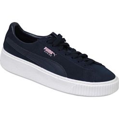 Buty sportowe dziewczęce, Puma Suede Platform JR. Niebieskie buty sportowe dziewczęce Puma, bez wzorów, bez zapięcia, trekkingowe, Puma Suede. Za 149.99 zł.