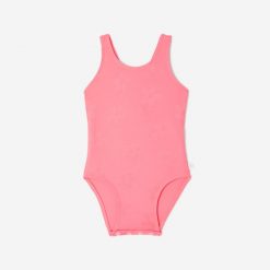 Strój jednoczęściowy kąpielowy dla malucha Decathlon Julia. Czerwone stroje kąpielowe dla dziewczynek NABAIJI, bez wzorów, z elastanu. Za 39.99 zł.