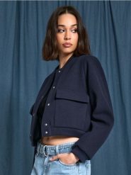 Kurtka bomberka - granatowy. Niebieskie kurtki damskie Sinsay, l, bez wzorów, bez kaptura. Za 45.99 zł.