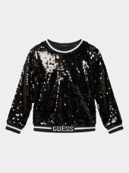 Guess Bluza J3BQ27 WEXY0 Czarny Regular Fit. Czarne bluzy dla dziewczynek Guess, z aplikacjami, z syntetyku, bez ramiączek, bez kaptura. Za 199.99 zł.