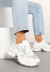 Białe Brokatowe Sneakersy w Streetwearowym Stylu na Piankowej Podeszwie Felindris. Białe obuwie sportowe damskie Renee, z aplikacjami, z jeansu. Za 99.99 zł.