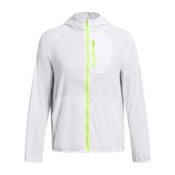 Damska wodoodporna kurtka z kapturem Under Armour Launch Lightweight. Białe kurtki sportowe damskie Under Armour, bez wzorów, z kapturem, do biegania. Za 438.00 zł.