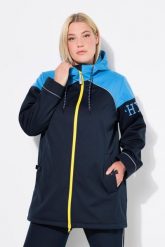 Damskie Długa kurtka softshell hydrofobowa 2-kierunkowy zamek błyskawiczny. Niebieskie kurtki damskie Ulla Popken, m, bez wzorów, z materiału, bez kaptura. Za 599.99 zł.