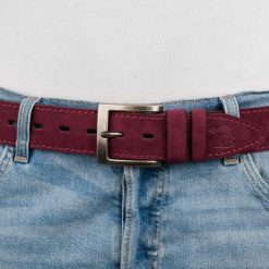 Pasek męski skórzany zamszowy skóra naturalna bordowy Beltimore W45 : Kolory - czerwony, Rozmiar pasków - r.120-135 cm. Czerwone paski damskie bez wzorów, ze skóry. Za 59.90 zł.