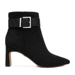Botki Nine West. Czarne botki damskie Nine West, bez obcasa, na słupku, bez zapięcia. Za 219.99 zł.