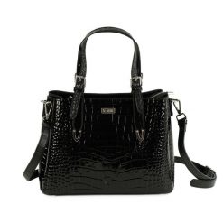Skórzana elegancka torba tote na ramię Solier FL45 Veloria czarna. Czarne torby na ramię damskie bez wzorów, ze skóry, eleganckie, lakierowane, bez dodatków. Za 326.99 zł.