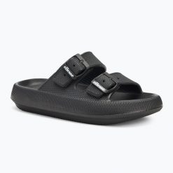 Klapki damskie Ellesse Karly. Czarne klapki damskie Ellesse, bez wzorów, z materiału, klasyczne, bez obcasa. Za 52.99 zł.