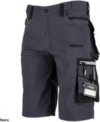 Stalco Spodnie robocze szorty slim fit RIP-STOP elastyczny materiał z bawełną wzmocnienie elementy odblaskowe szare 3M Scotchlite FLEX LINE LS. Szare krótkie spodenki sportowe męskie Stalco, m, bez wzorów, z bawełny. Za 191.51 zł.