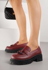 Bordowe Mokasyny na Grubej Podeszwie z Frędzlami Sewolia. Czerwone mokasyny damskie Born2be, z jeansu. Za 59.99 zł.