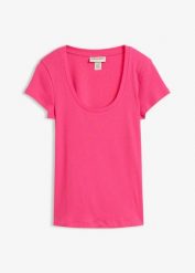 T-shirt z czystej bawełny organicznej. Czerwone bluzki damskie bonprix, bez wzorów, z bawełny, bez kołnierzyka, bez ramiączek. Za 24.99 zł.