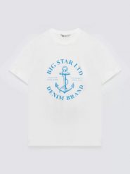 Koszulka męska z kontrastowym nadrukiem biała Kartes 100. Białe t-shirty męskie Big Star, l, bez wzorów, z bawełny, klasyczne, bez kołnierzyka. Za 79.99 zł.