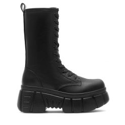 Trzewiki DeeZee. Czarne botki damskie DeeZee, bez obcasa, na słupku, bez zapięcia. Za 159.99 zł.