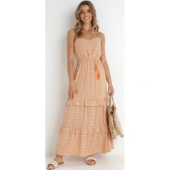 Pomarańczowa Sukienka Darcy. Brązowe sukienki damskie Born2be, na co dzień, na lato, l, z aplikacjami, bez kołnierzyka, bez ramiączek, maxi. Za 109.99 zł.