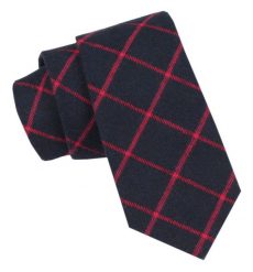 Wełniany Krawat - Alties - Granatowy, Czerwone Prostokąty. Niebieskie krawaty i muchy Alties, bez wzorów, z bawełny. Za 55.00 zł.