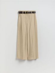 Spodnie z modalem - beżowy. Brązowe spodnie materiałowe damskie Reserved, l, bez wzorów, z tkaniny. Za 139.99 zł.