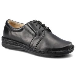Półbuty damskie Wasak, skóra licowa naturalna ze sznurowaniem i elastyczną gumką na płaskiej podeszwie, czarne, 537. Czarne półbuty damskie Wasak, bez wzorów, ze skóry, klasyczne, bez obcasa, na płaskiej podeszwie, bez zapięcia. Za 237.99 zł.