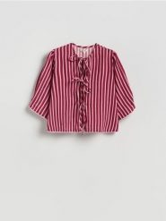 Bluzka w paski - czerwony. Czerwone bluzki damskie Reserved, l, bez wzorów, z bawełny, bez kołnierzyka, bez ramiączek. Za 129.99 zł.