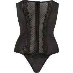 Gorset + stringi (2 części) bonprix czarny. Czarne body damskie bonprix, z haftami, z koronki. Za 99.99 zł.