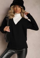 Czarna Bawełniana Bluza z Trójkątnym Dekoltem Hydralia. Czarne bluzy damskie Renee, bez wzorów, z bawełny, bez kaptura. Za 84.99 zł.