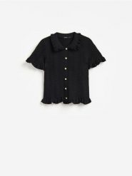Bluzka z guzikami - czarny. Czarne bluzki damskie Reserved, l, bez wzorów, z dzianiny, bez kołnierzyka, bez ramiączek. Za 119.99 zł.