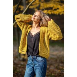 Żółty Krótki Kardigan Oversize z Grubym Splotem. Kardigany damskie marki Molly.pl. Za 178.90 zł.