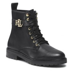 Trzewiki LAUREN RALPH LAUREN. Czarne botki damskie Lauren Ralph Lauren, bez obcasa, na płaskiej podeszwie, bez zapięcia. Za 559.99 zł.