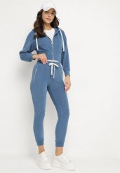 Niebieski Bawełniany Komplet Dresowy Bluza z Kapturem i Spodnie ze Sznurkiem Hariven. Niebieskie bluzy damskie Born2be, xl, bez wzorów, z bawełny, z kapturem. Za 69.99 zł.