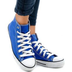 Niebieskie klasyczne wysokie trampki DTS8222-14. Niebieskie trampki i tenisówki damskie ButyModne, bez wzorów, z materiału, casualowe, bez zapięcia. Za 59.00 zł.