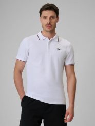 4F Koszulka polo regular męska - biała L. Białe koszulki polo męskie 4f, l, bez wzorów, z bawełny, klasyczne, bez ramiączek. Za 99.99 zł.