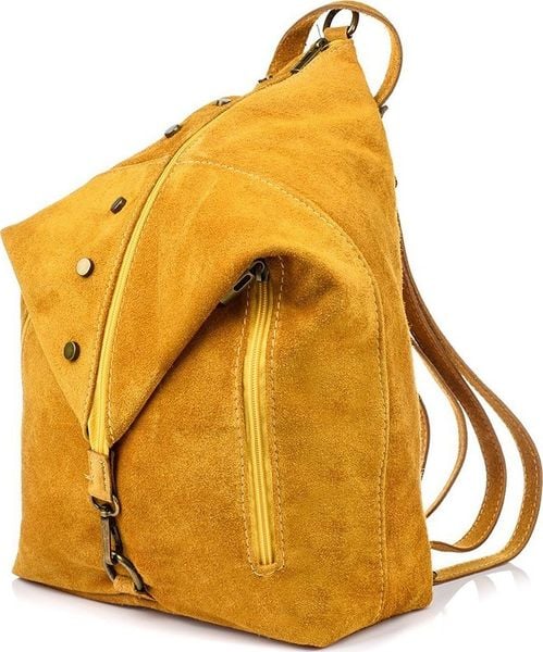 Vera Pelle Musztardowy Włoski Stylowy Plecak Damski Skórzany Zamsz A4 W14. Plecaki damskie Vera Pelle, bez wzorów, z zamszu, eleganckie. Za 214.49 zł.