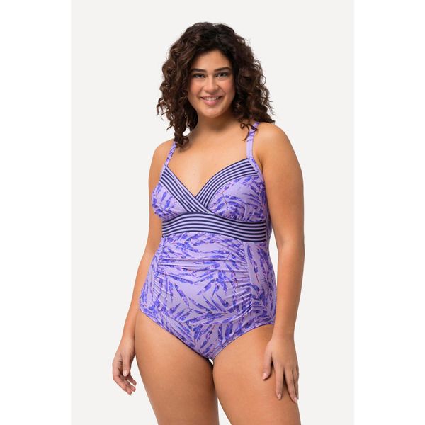Damski Strój kąpielowy palmy paski miękkie miseczki. Czerwone kostiumy jednoczęściowe damskie Ulla Popken, bez wzorów, z elastanu, sportowe. Za 244.99 zł.