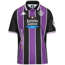Zewnętrzny strój Real Valladolid 2026. Czarne koszulki sportowe męskie Kappa, bez wzorów, bez kołnierzyka, bez ramiączek, do piłki nożnej. Za 442.00 zł.