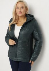 Ciemnozielona Pikowana Kurtka z Opinanym Kapturem i Wstawkami z Gumek Terilinde. Zielone kurtki damskie Born2be, xl, bez wzorów. Za 109.99 zł.