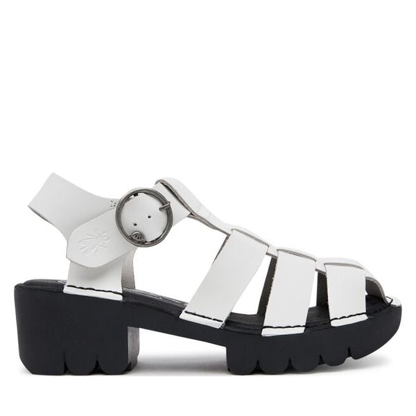 Sandały Fly London. Białe sandały damskie Fly London, bez wzorów, bez obcasa, na słupku, bez zapięcia. Za 249.99 zł.