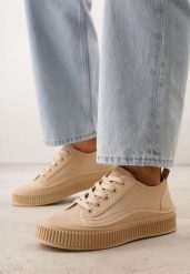 Ciemnobeżowe Basicowe Trampki z Podeszwą ze Żłobieniami Laurinatea. Brązowe trampki i tenisówki damskie Born2be, bez wzorów, z jeansu, eleganckie, bez zapięcia. Za 69.99 zł.